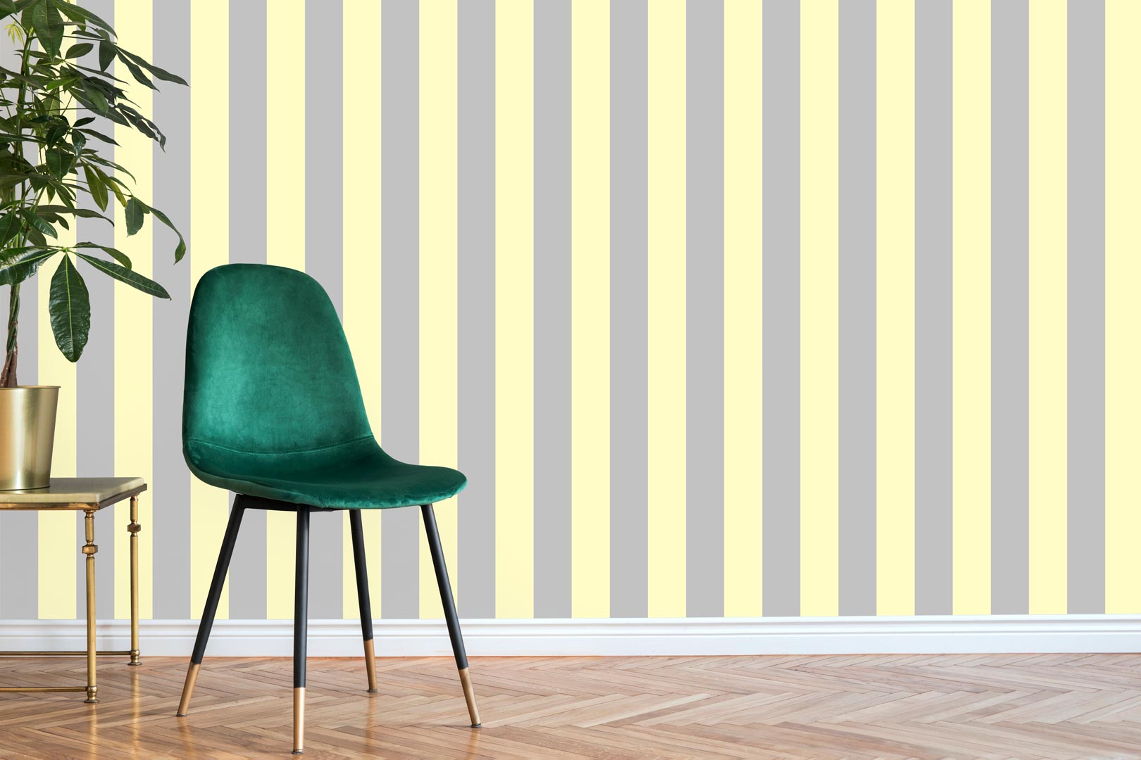 Grey and yellow vertical striped wallpaper (stripes:10cm) - Dekoori image 2