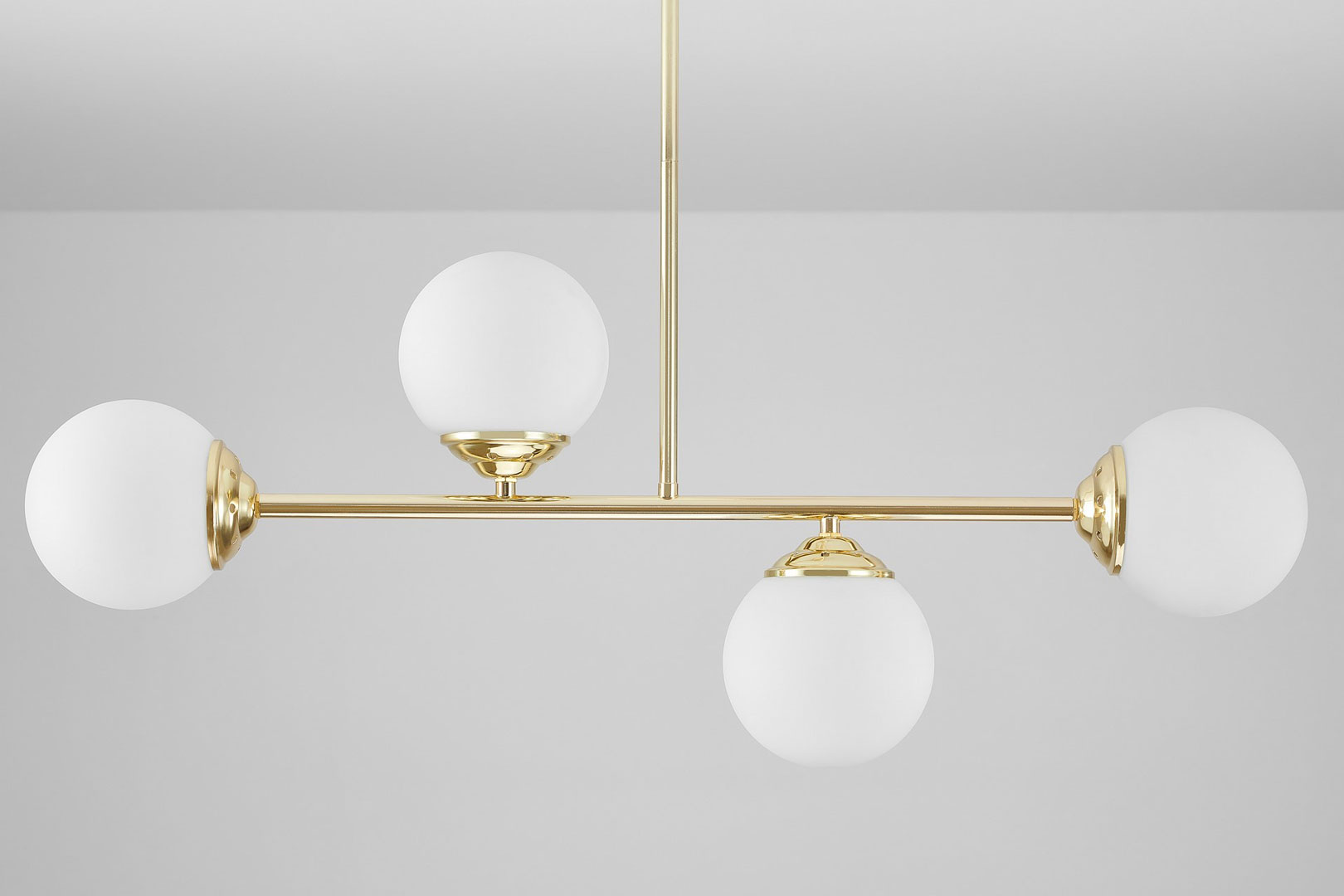 Gold tube pendant lamp with white glass globe shades, classic gold - FINO - Lampit image 4