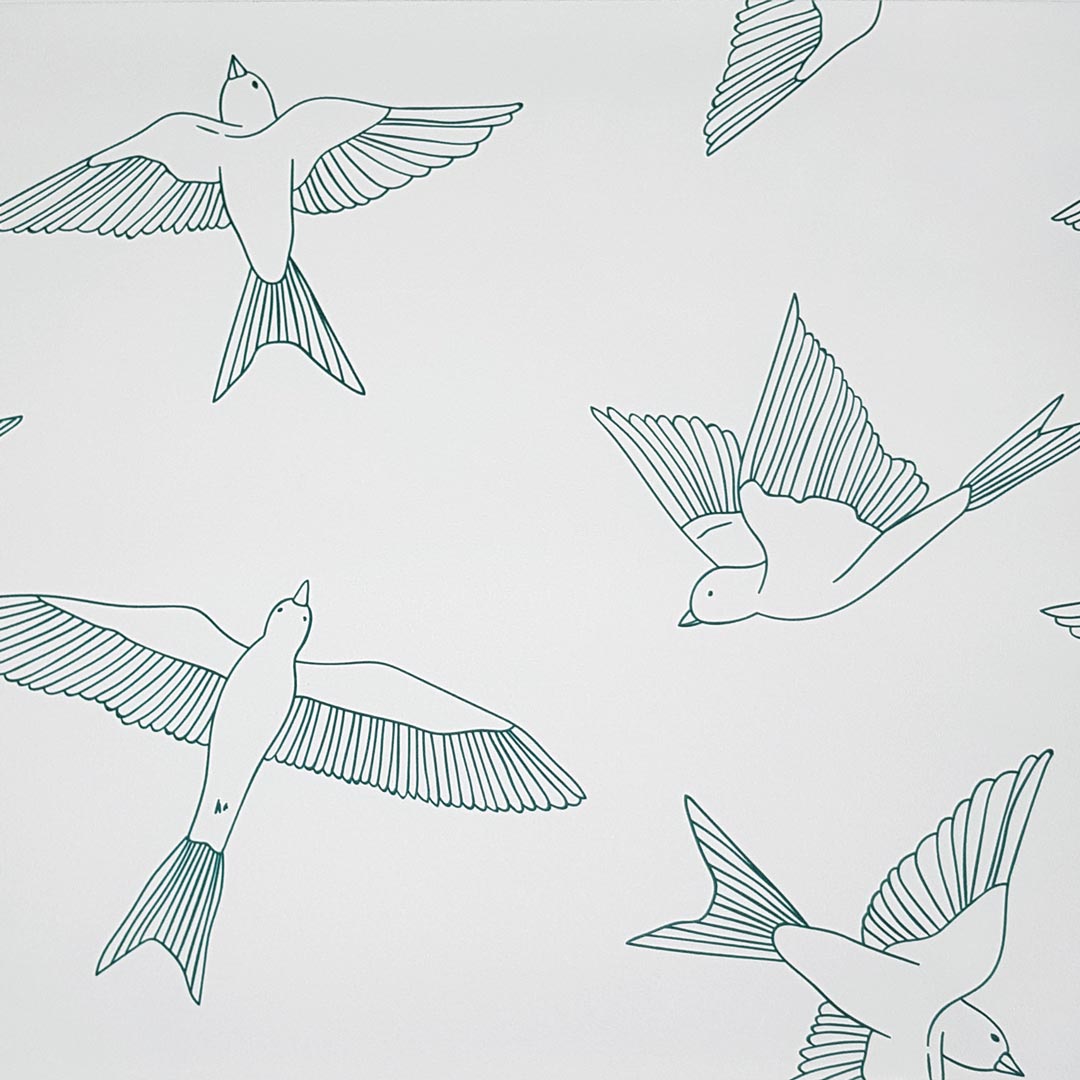 Tapeta s tyrkysovými létajícími ptáky ve stylu BOHO na šedém pozadí - Dekoori obrázek 3