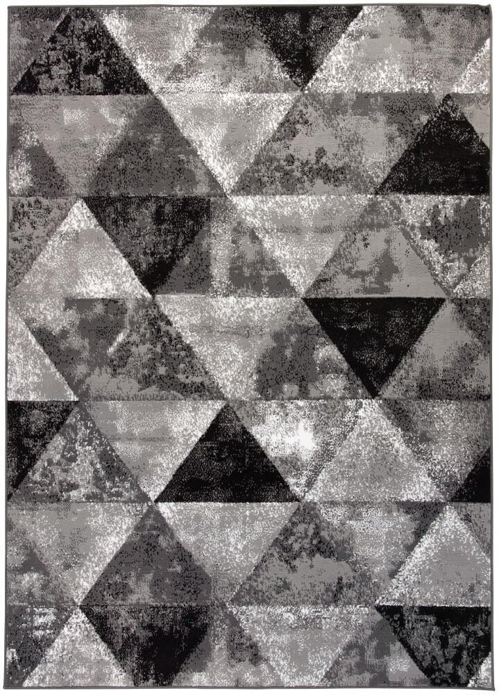 Moderní koberec s šedými a černými trojúhelníky Almas 03 s imitací opotřebení, pro mladé, teenagery, do pokojíčku - Carpetforyou obrázek 1