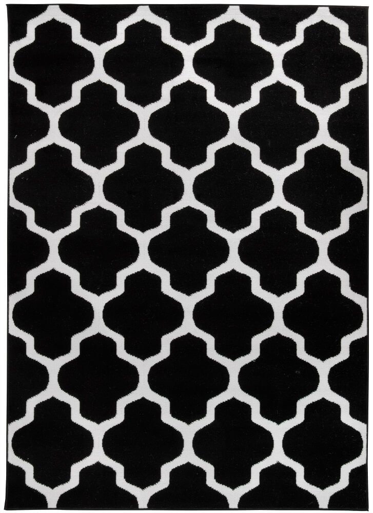 Čierny mládežnícky koberec ALMAS 09 s bielym marockým vzorom - Carpetforyou obrázok 1