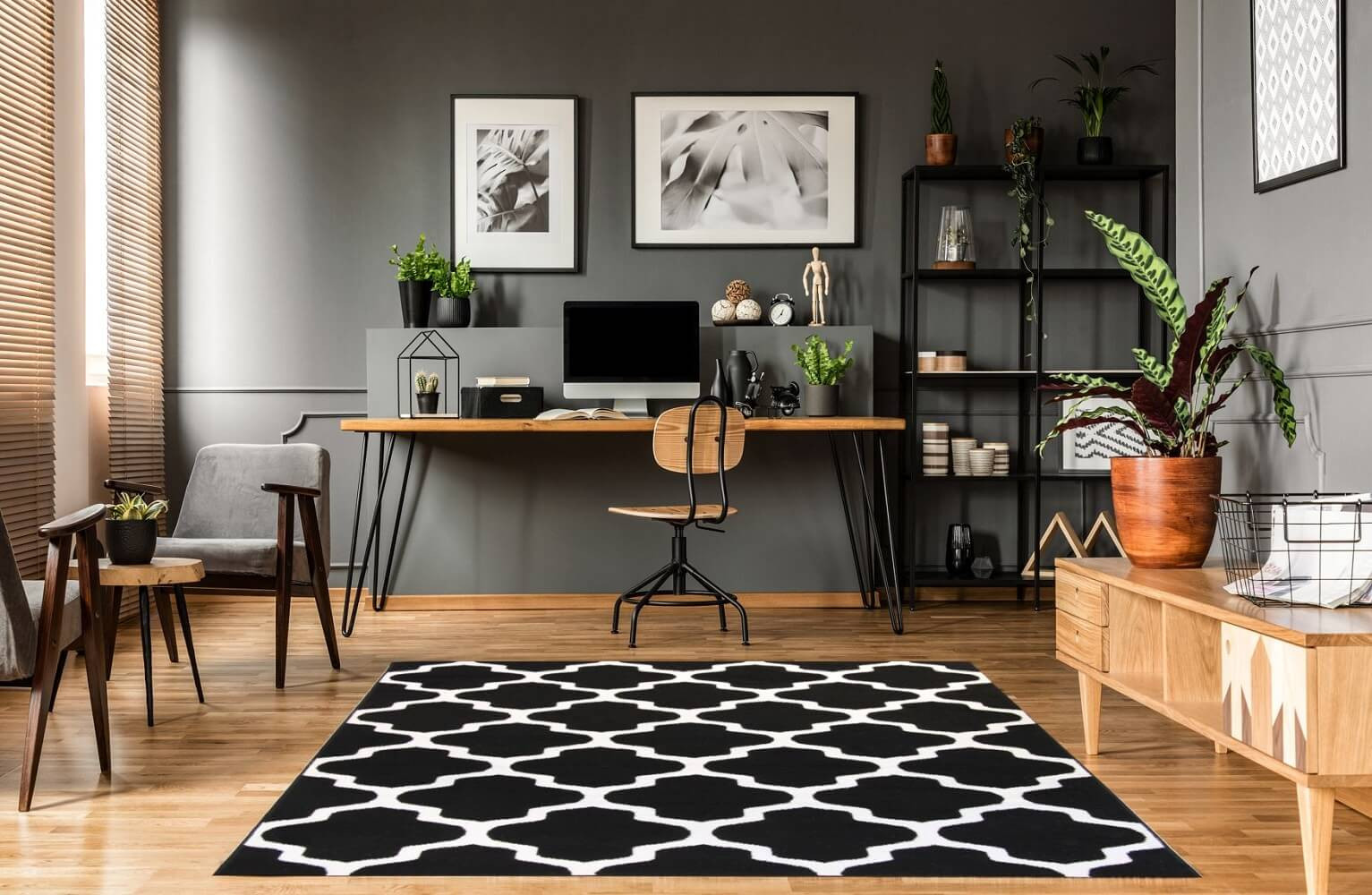 Černý moderní koberec Almas 09 s bílým marockým vzorem - Carpetforyou obrázek 2