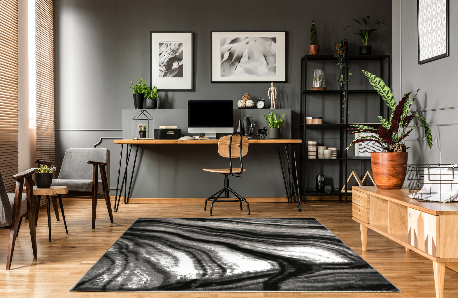 Umelecký koberec ALMAS 30 s abstraktným vzorom v kombinácii čiernej, bielej a sivej farby - Carpetforyou obrázok 2