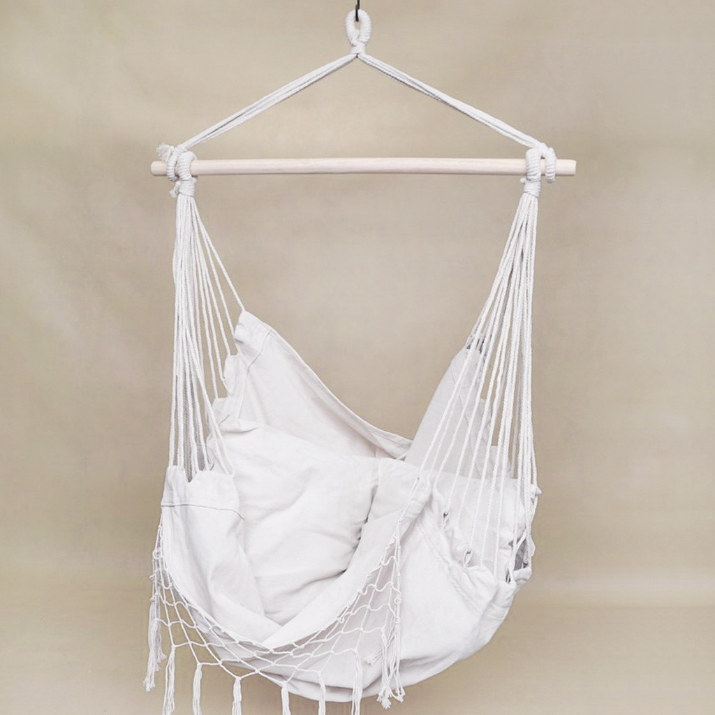 Fashionable rope hammock, BOHO-style macramé swing in natural nude colour - Masz image 1