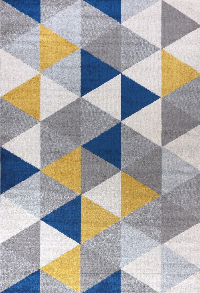 Svetlý, geometrický koberec River Stream 04 so žltými, sivými a modrými trojuholníkmi - Carpetforyou obrázok 1