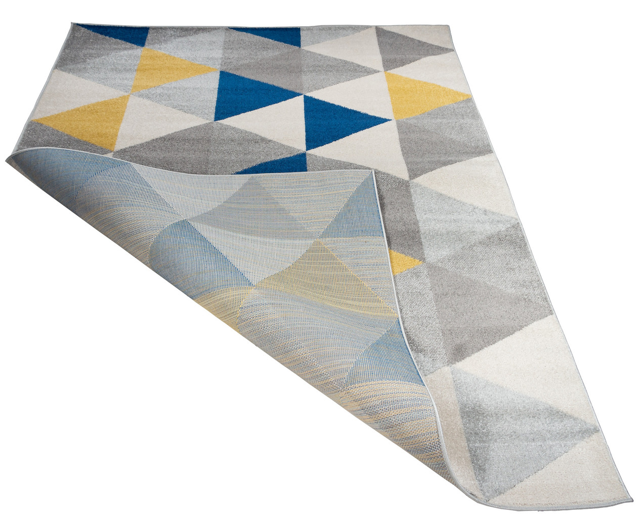 Světlý barevný geometrický koberec se žlutými, šedými a modrými trojúhelníky River Stream 04 - Carpetforyou obrázek 3
