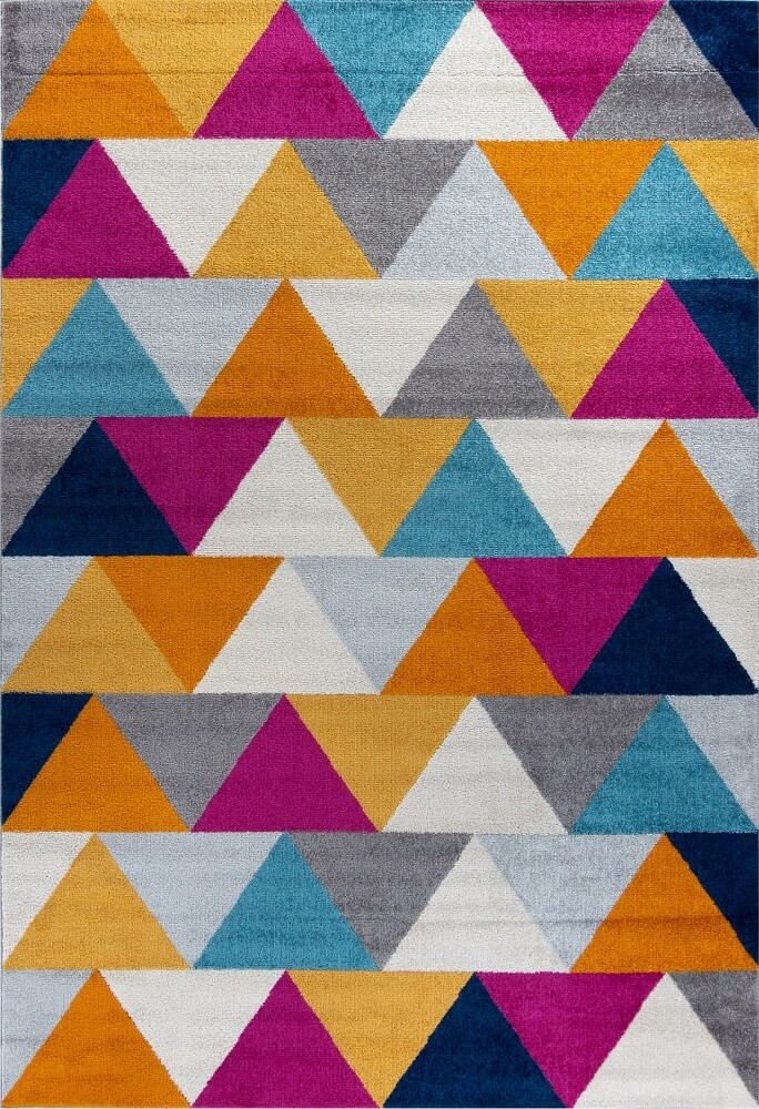 Moderný geometrický mládežnícky koberec Forest Stream 06 s farebnými trojuholníkmi - Carpetforyou obrázok 1