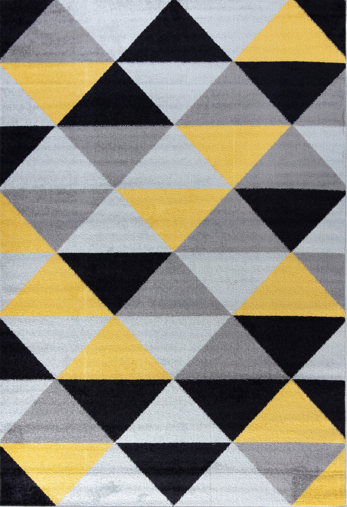 Farebný koberec do izby Desert Stream 07 so sivými, čiernymi a žltými trojuholníkmi - Carpetforyou obrázok 1