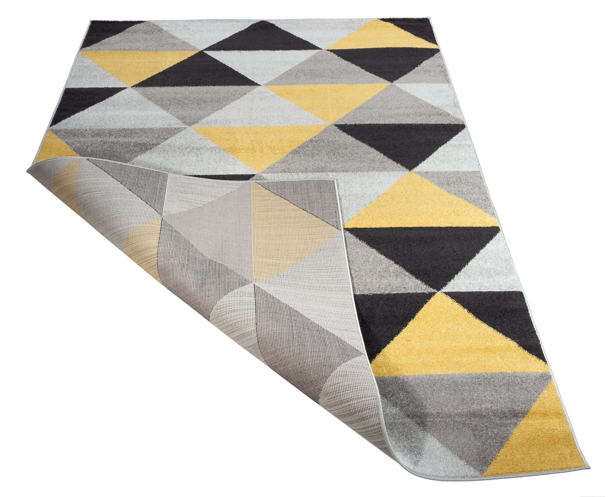 Farebný koberec do izby Desert Stream 07 so sivými, čiernymi a žltými trojuholníkmi - Carpetforyou obrázok 3