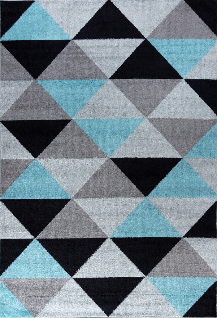 Barevný koberec do pokoje, do ložnice s modrými, šedými a černými trojúhelníky Ice Stream 08 - Carpetforyou obrázek 1