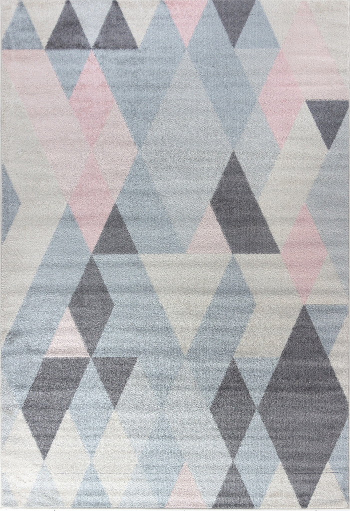 Moderný koberec Pearl Stream 09 so zaujímavým vzorom z ružových a sivých kosoštvorcov a trojuholníkov - Carpetforyou obrázok 1