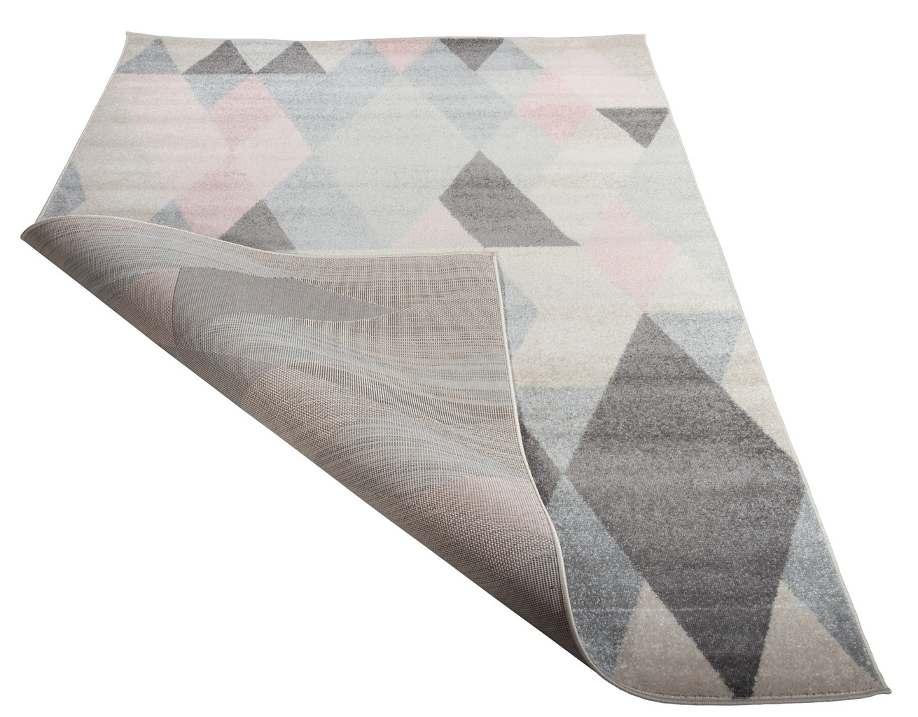 Moderný koberec Pearl Stream 09 so zaujímavým vzorom z ružových a sivých kosoštvorcov a trojuholníkov - Carpetforyou obrázok 3