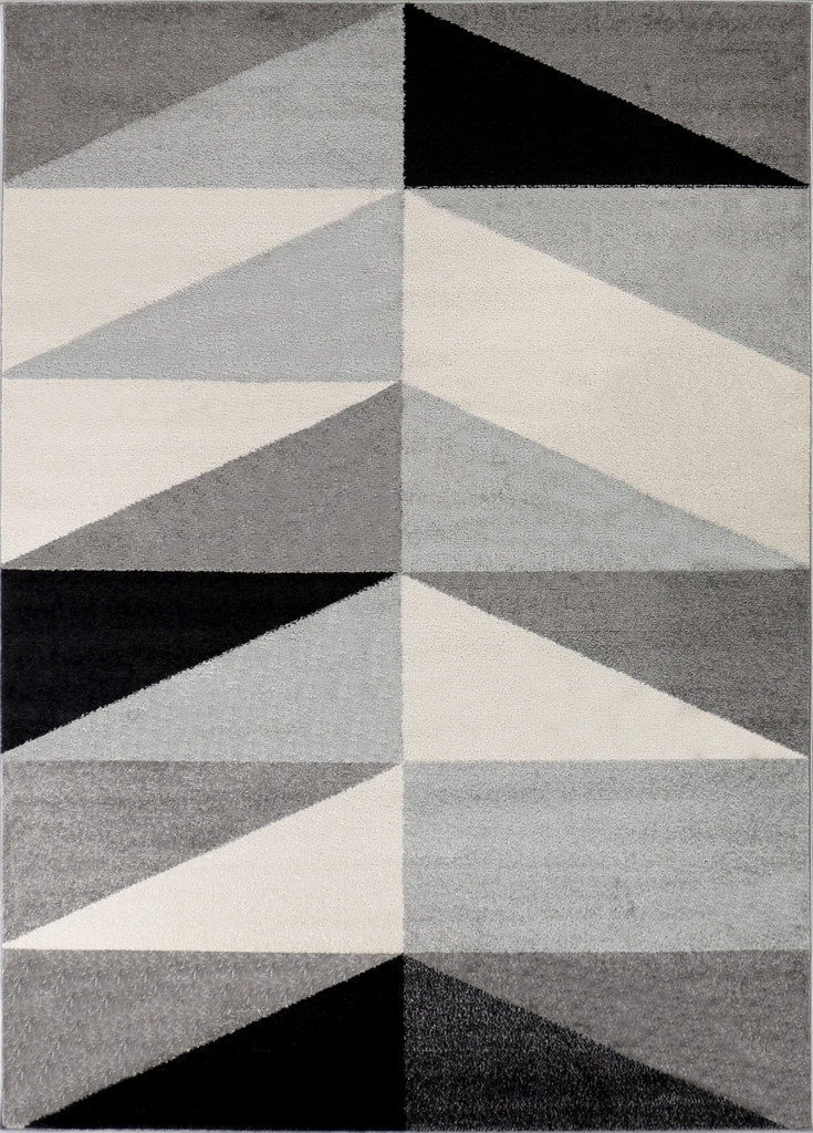 Moderný vlnený koberec Crazy Style 13 s geometrickým vzorom s čiernymi a sivými trojuholníkmi - Carpetforyou obrázok 1