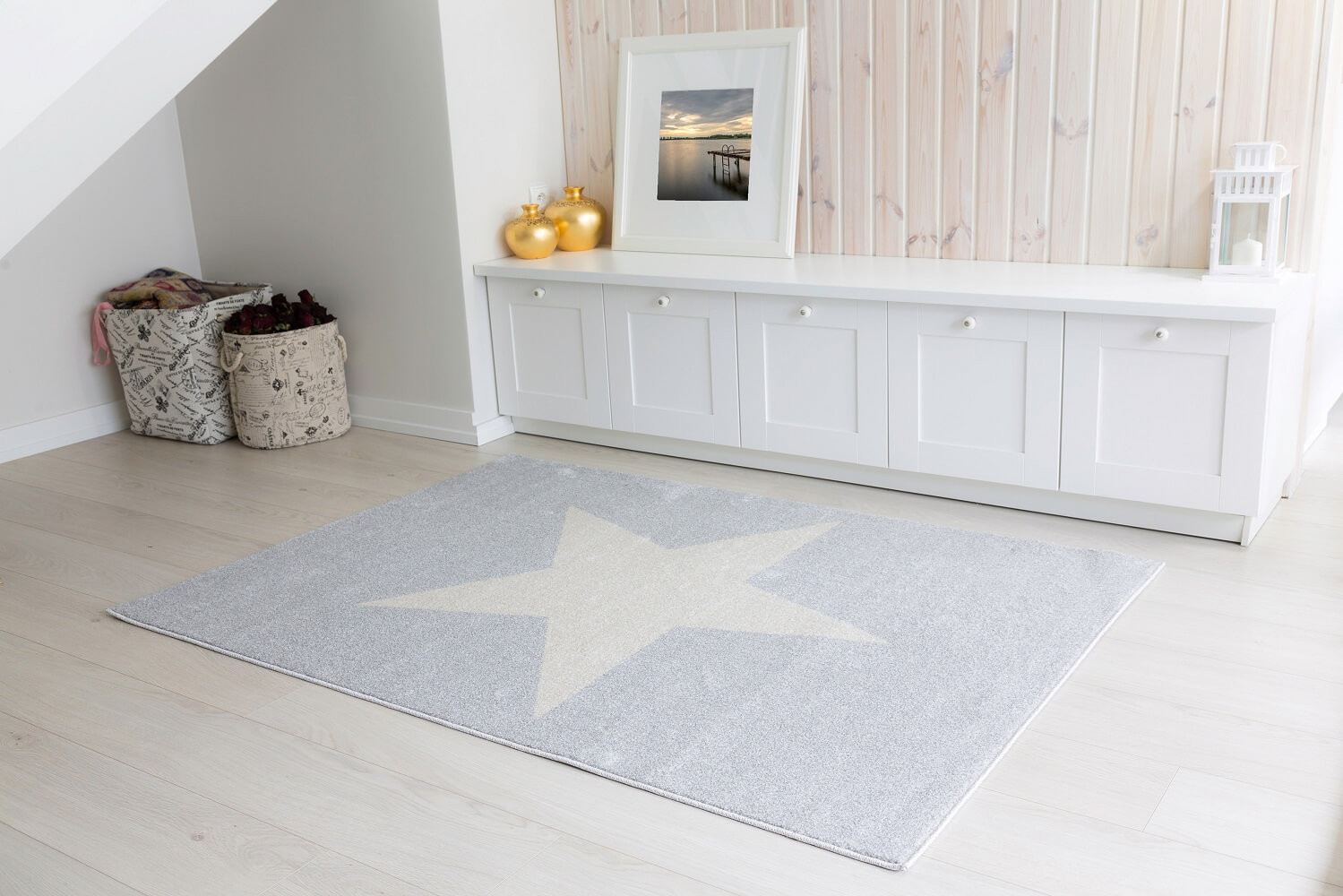 Szary dywan w beżową gwiazdę Lucky Star antyalergiczny, elegancki - Carpetforyou zdjęcie 2