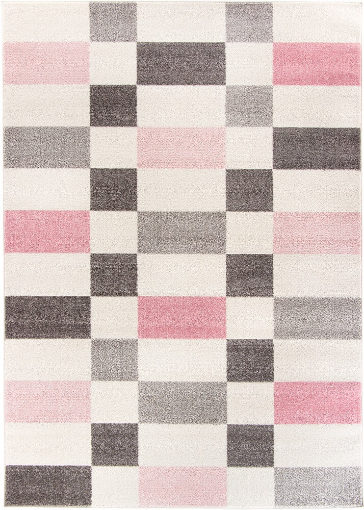 Elegantný koberec Pink Cubes so šedými a ružovými štvorcami a obdĺžnikmi na krémovom pozadí pre dievčatko - Carpetforyou obrázok 1