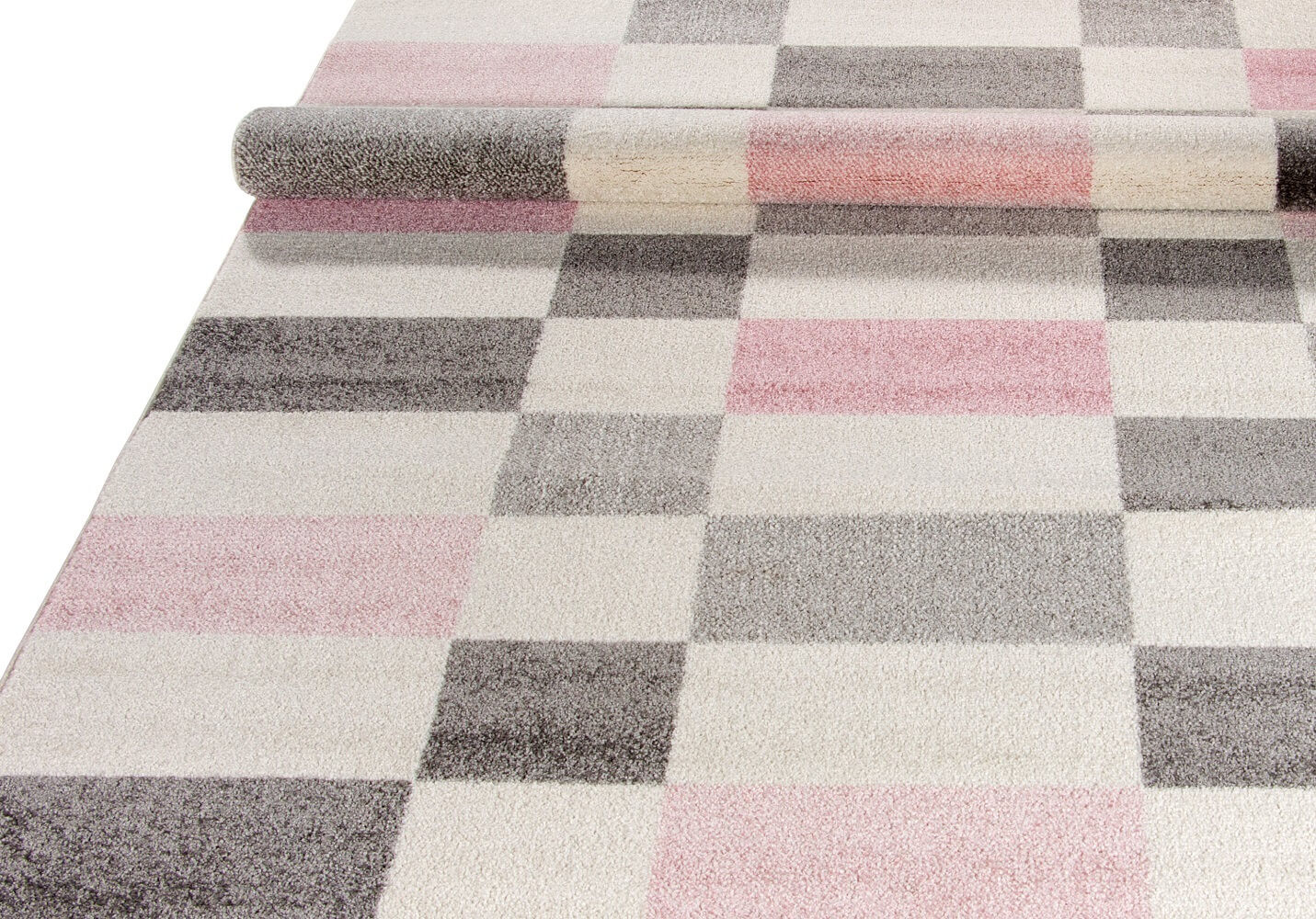 Elegantní koberec s šedými a růžovými čtverci, obdélníky na krémovém pozadí Pink Cubes pro dívku - Carpetforyou obrázek 3