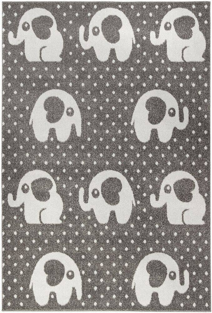 Brązowy dywan ozdobny dla dzieci w beżowe słoniki i kropki Safari - Carpetforyou zdjęcie 1