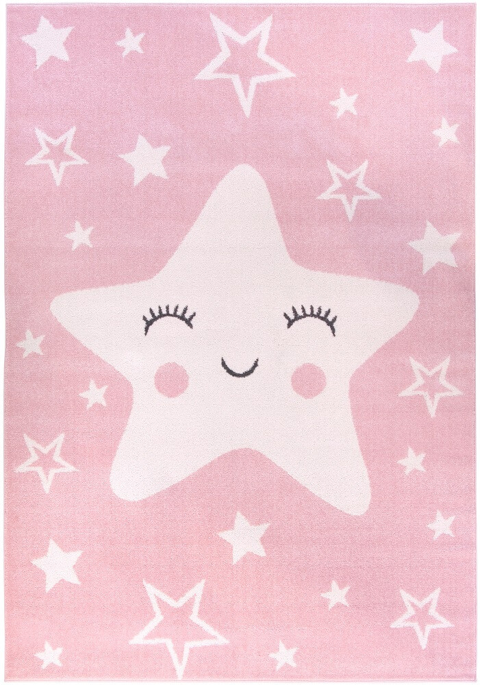 Ružový koberec pre slečnu Happy Star Pink s bielymi hviezdami antialergický - Carpetforyou obrázok 1