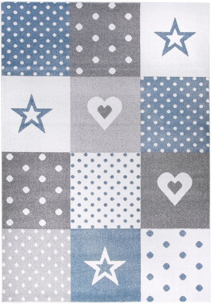 Dekoratívny modro-šedý detský koberec Easy Shapes so srdiečkami, hviezdami a bodkami - Carpetforyou obrázok 1