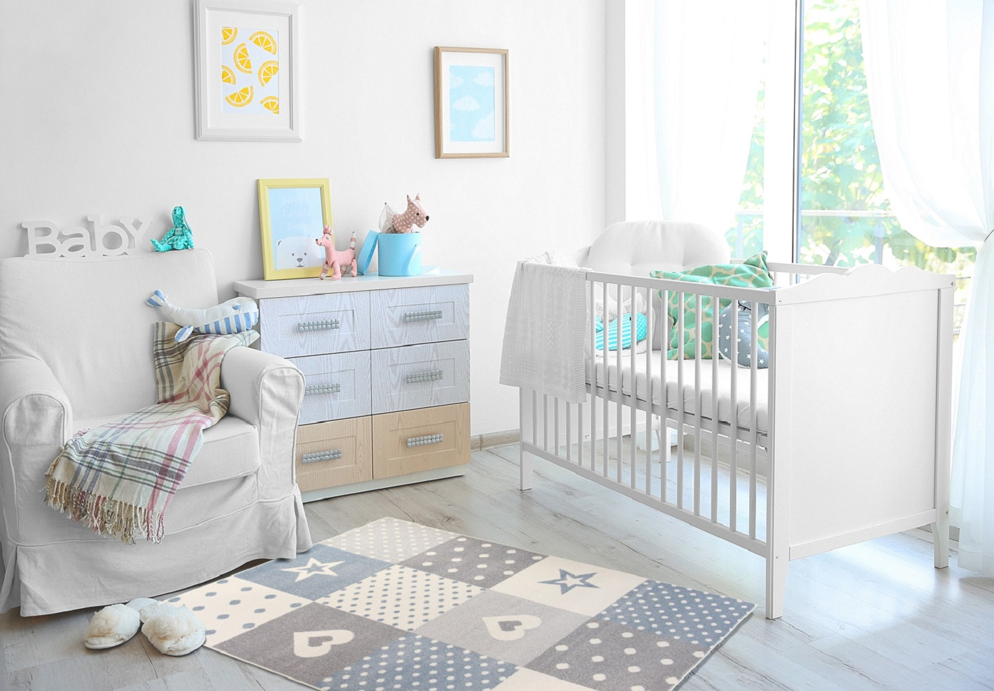 Dekoratívny modro-šedý detský koberec Easy Shapes so srdiečkami, hviezdami a bodkami - Carpetforyou obrázok 4