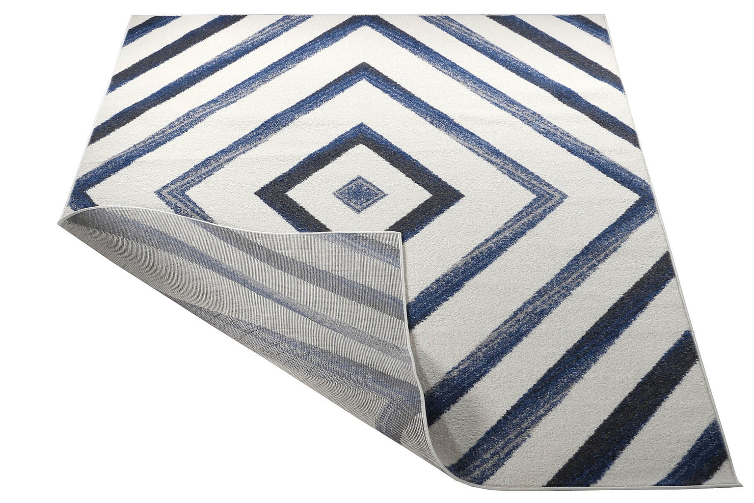 Skandynawski nowoczesny dywan w niebieskie i kremowe romby Native Blue - Carpetforyou zdjęcie 3
