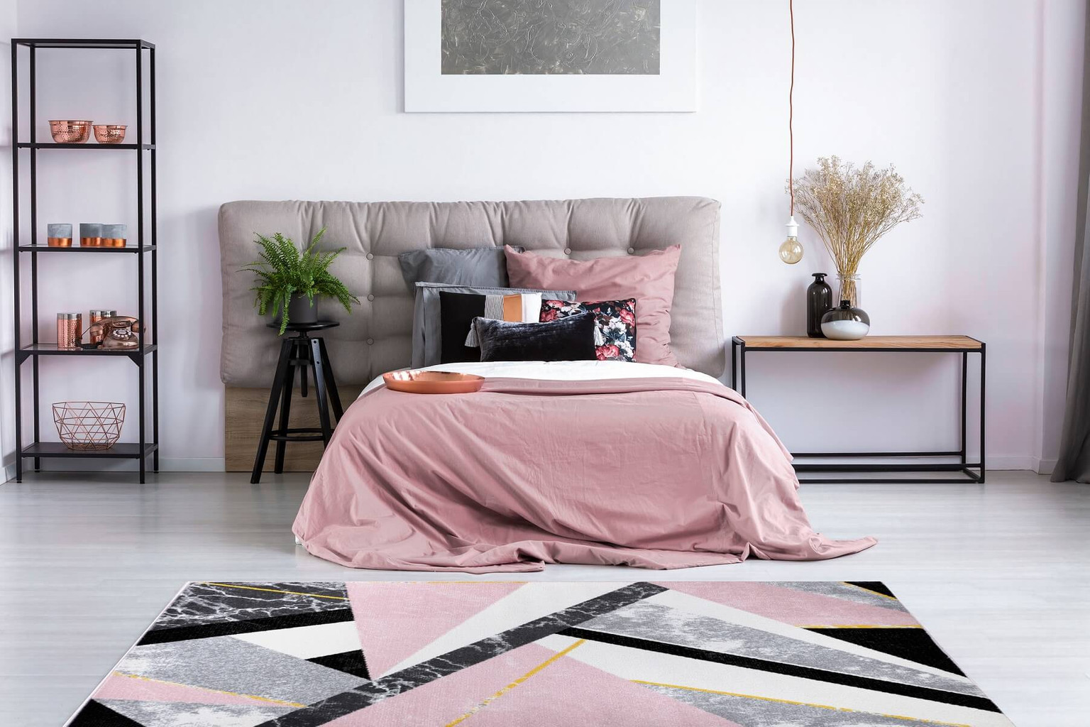 Abstraktný geometrický koberec Pink Abstract s ružovým efektom mramoru, moderný štýl - Carpetforyou obrázok 2
