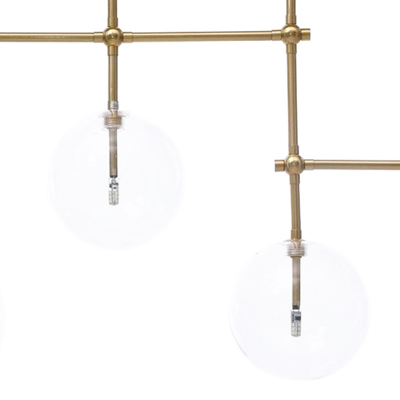 Mosazná závěsná lampa ve stylu glamour BERGAMO W7 lustr na vodorovné liště s průhlednými koulemi - Lumina Deco obrázek 2