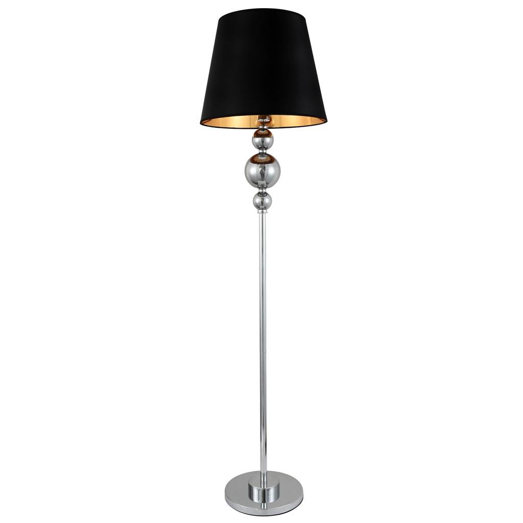 Nowoczesna chromowana lampa podłogowa MURANEO z czarnym abażurem glamour - Lumina Deco zdjęcie 1