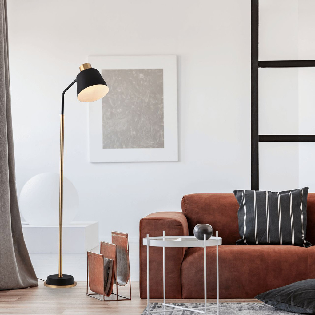Czarno-mosiężna lampa podłogowa, stojąca ARDINI, designerska, glamour - Lumina Deco zdjęcie 2