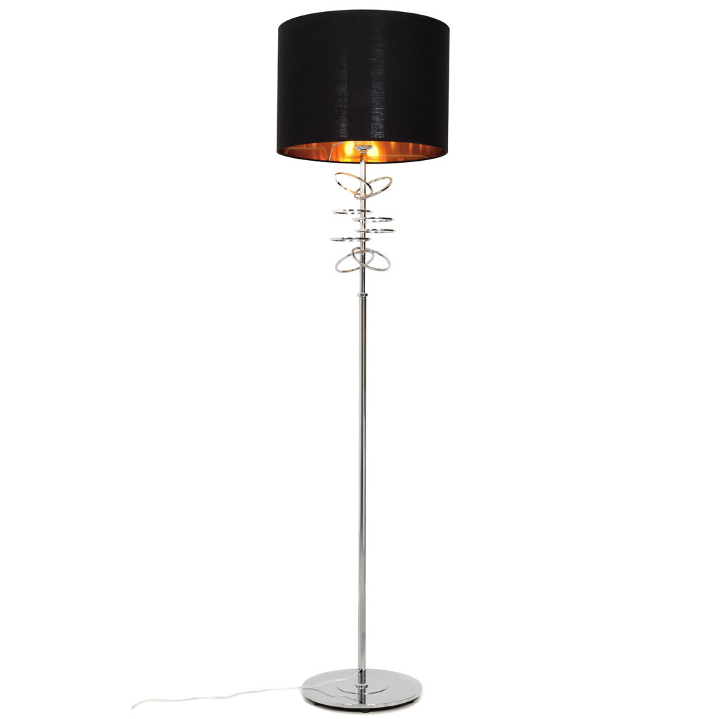 Chromowana lampa podłogowa MILARI z czarnym abażurem i obręczami - Lumina Deco zdjęcie 1