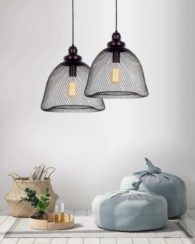 Dekorativní závěsný lustr HILSTON hnědá síťka loftová lampa - Lumina Deco obrázek 2