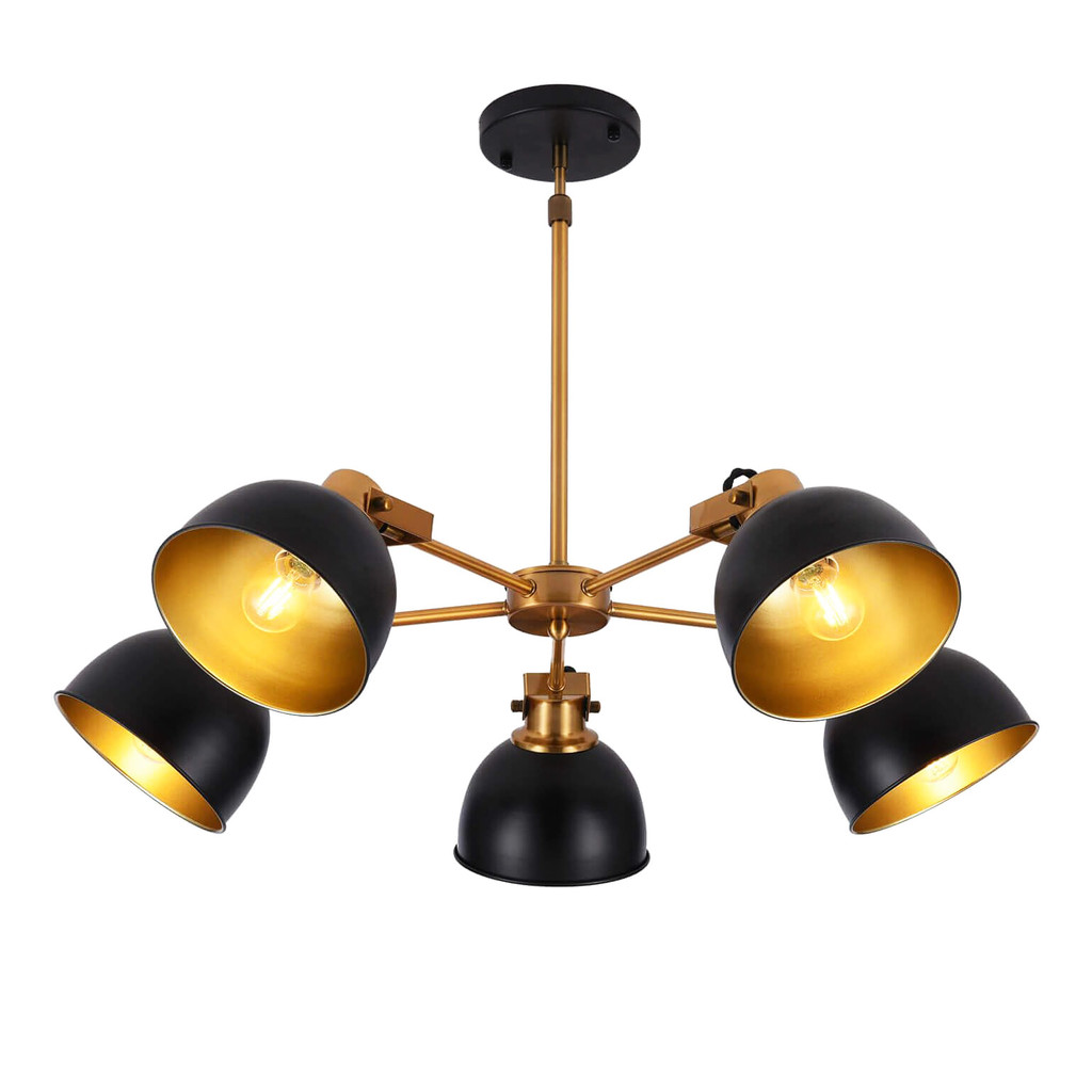 Loftové svítidlo BELMONTI W5 černo-zlatá kovová stínítka, lampa s pěti rameny - Lumina Deco obrázek 1