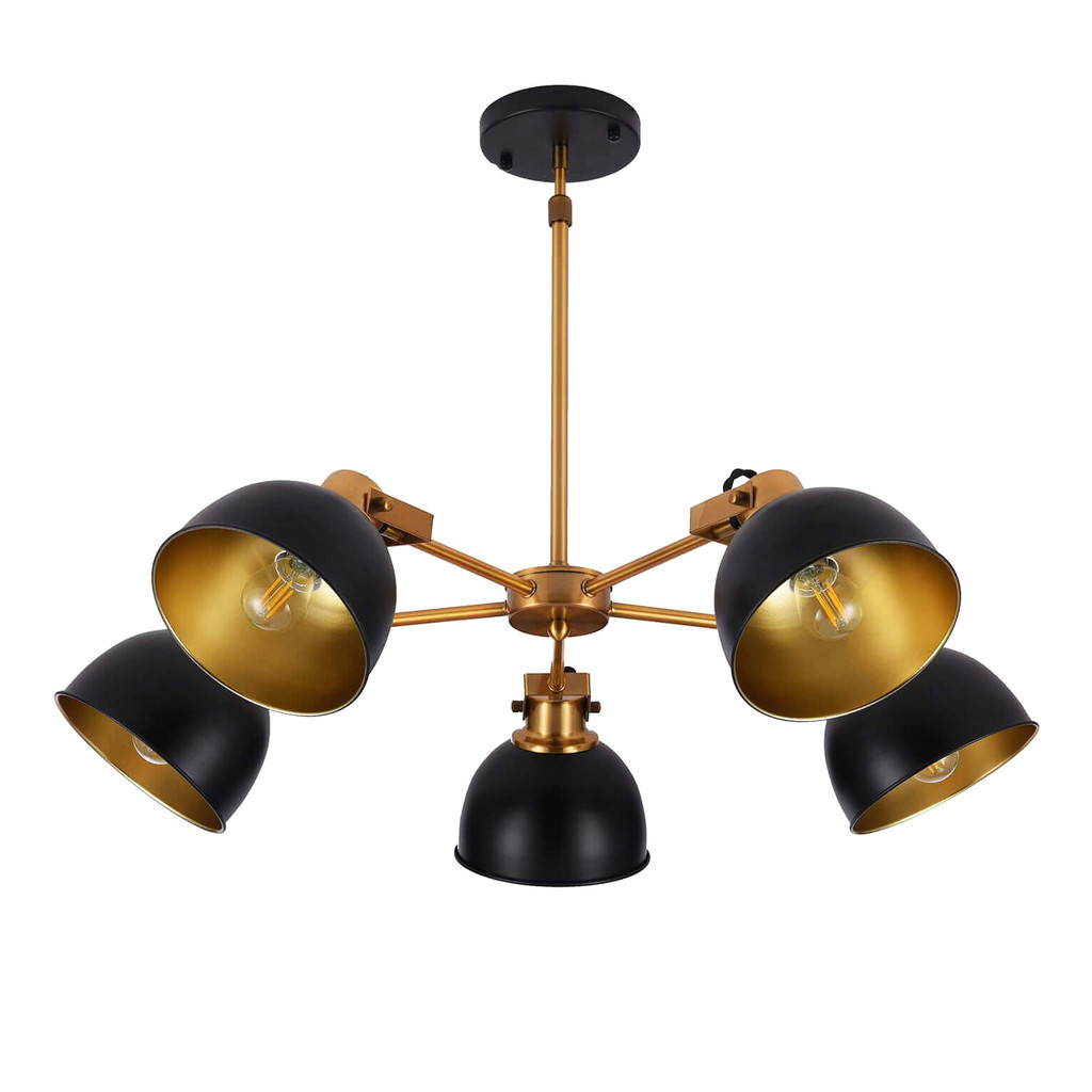 Päťramenné loftové závesné svietidlo BELMONTI W5 s čierno-zlatými kovovými tienidlami - Lumina Deco obrázok 3