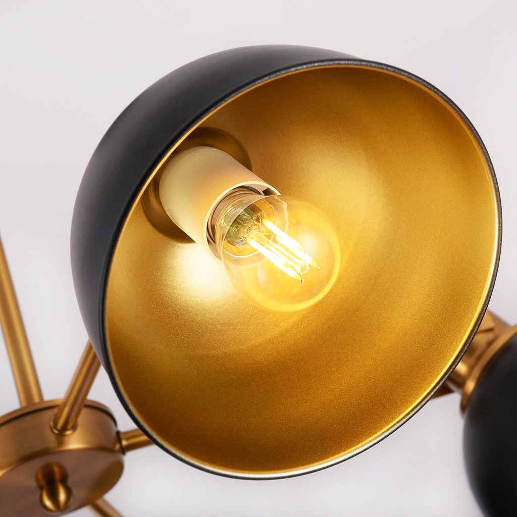 Päťramenné loftové závesné svietidlo BELMONTI W5 s čierno-zlatými kovovými tienidlami - Lumina Deco obrázok 4