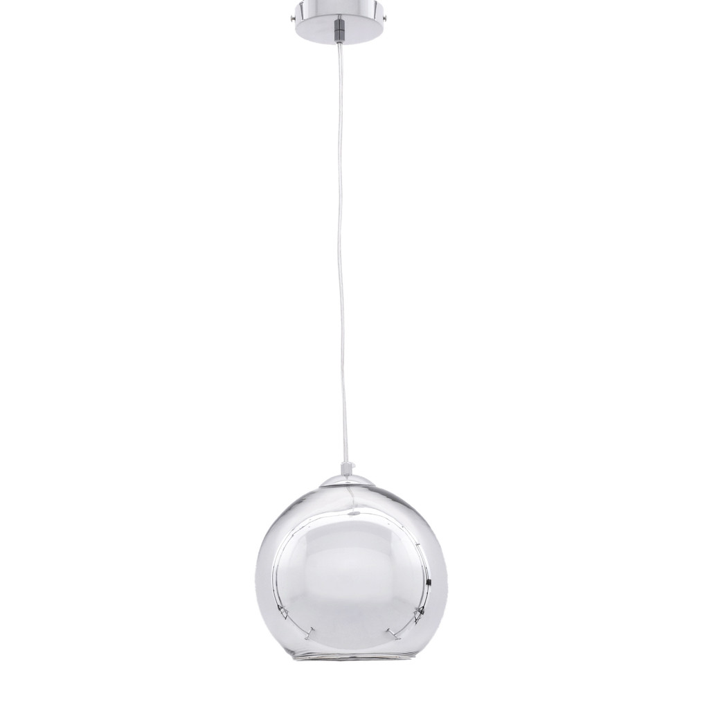 Sklenená chrómovaná závesná lampa LOBOS, moderná guľa - Lumina Deco obrázok 3