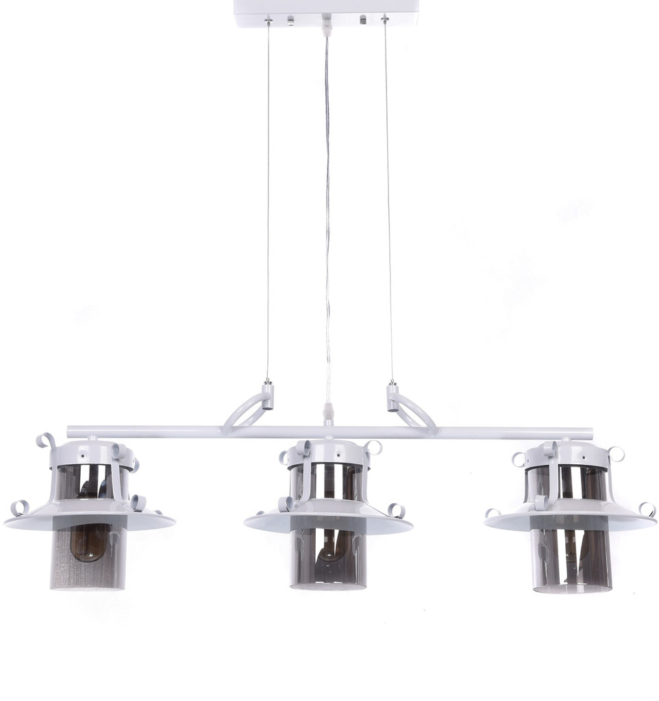 Trojitá, loftová, biela závesná lampa CAPRI TRIO na lište so sklenenými tienidlami - Lumina Deco obrázok 2