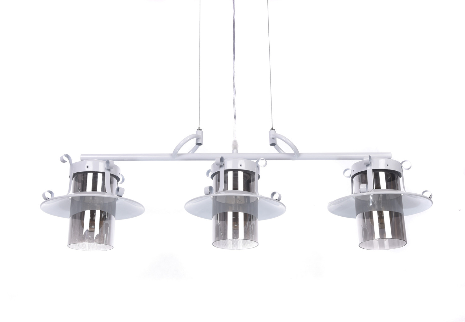 Trojitá, loftová, biela závesná lampa CAPRI TRIO na lište so sklenenými tienidlami - Lumina Deco obrázok 3