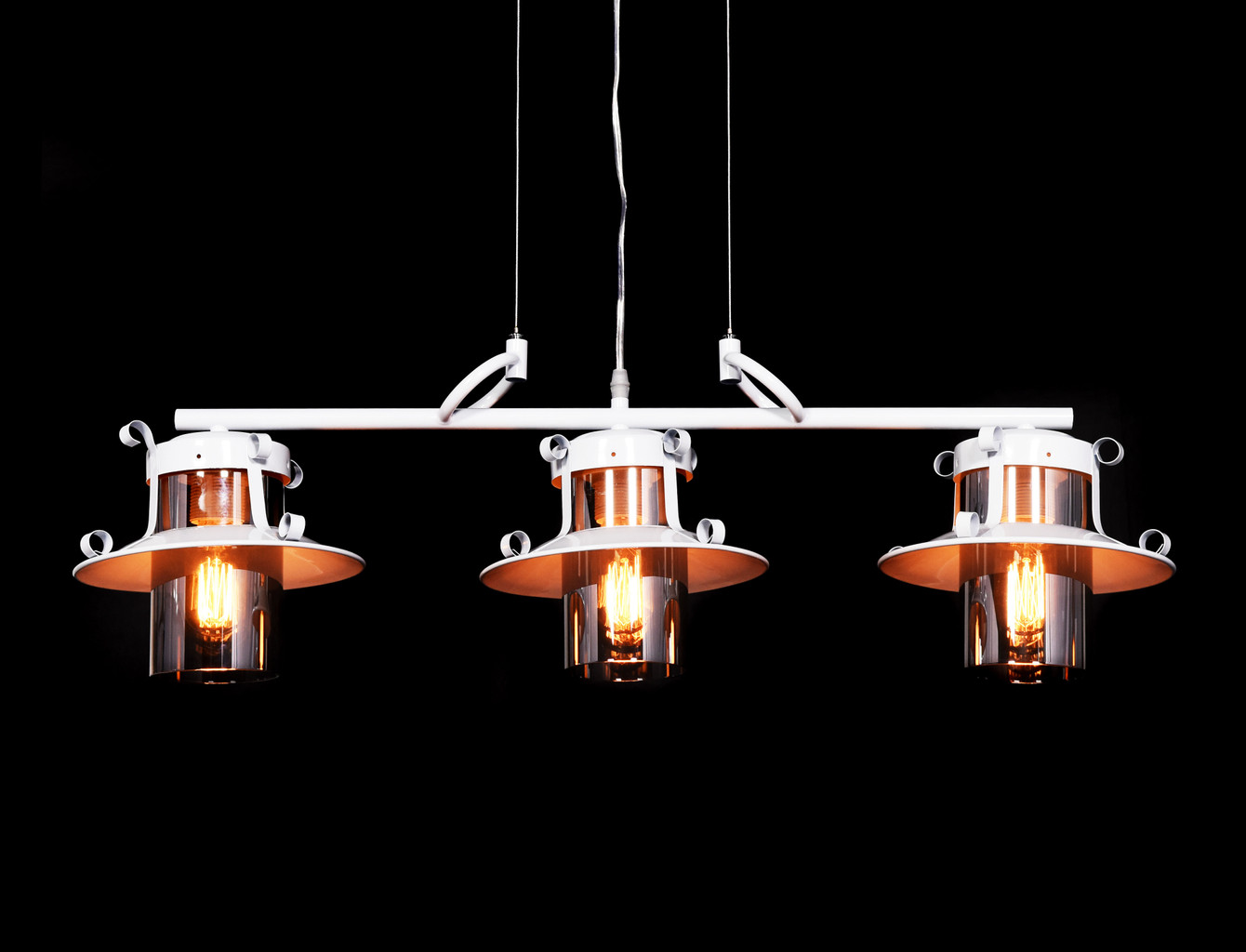 Trojitá, loftová, biela závesná lampa CAPRI TRIO na lište so sklenenými tienidlami - Lumina Deco obrázok 4