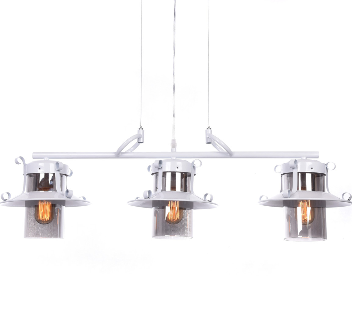 Trojitá, loftová, biela závesná lampa CAPRI TRIO na lište so sklenenými tienidlami - Lumina Deco obrázok 1
