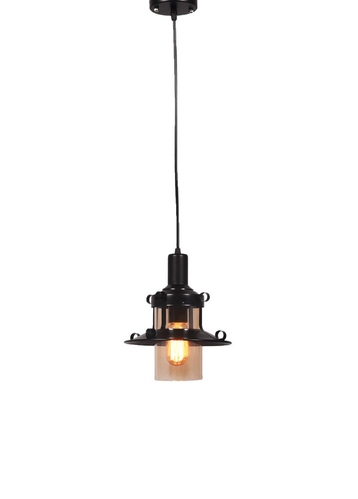 Skleněná jednoduchá závěsná lampa CAPRI W1 černo-jantarová loftová - Lumina Deco obrázek 3
