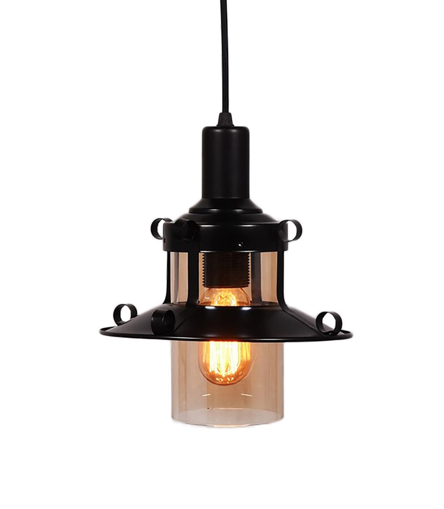 Skleněná jednoduchá závěsná lampa CAPRI W1 černo-jantarová loftová - Lumina Deco obrázek 1