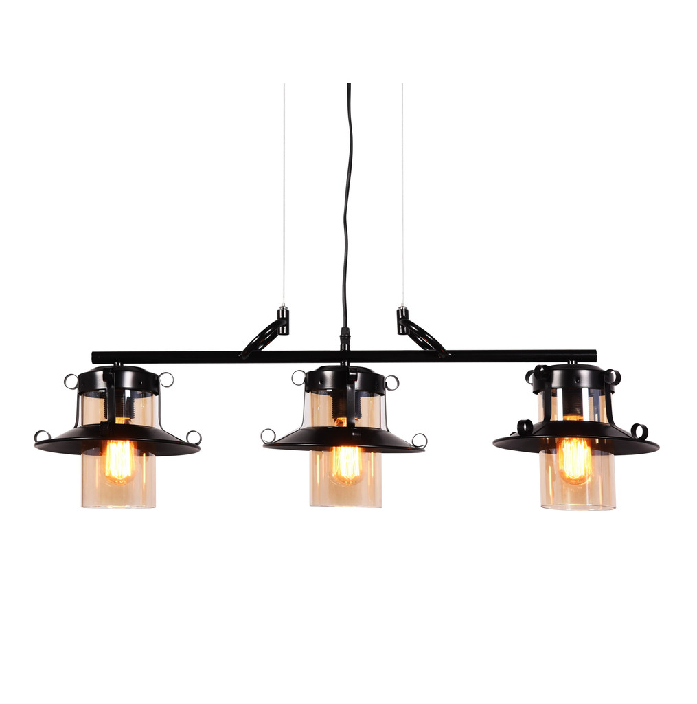 Čierna a jantárová závesná lampa CAPRI TRIO na lište, priemyselný štýl - Lumina Deco obrázok 1