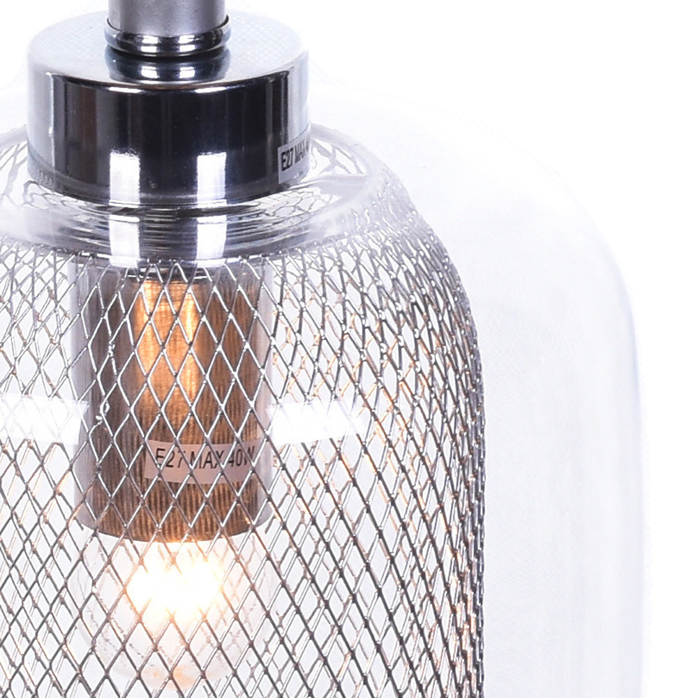 Závesná priemyselná loftová lampa BESSA STRIEBORNÁ, sklenené tienidlo, kovová mriežka - Lumina Deco obrázok 4