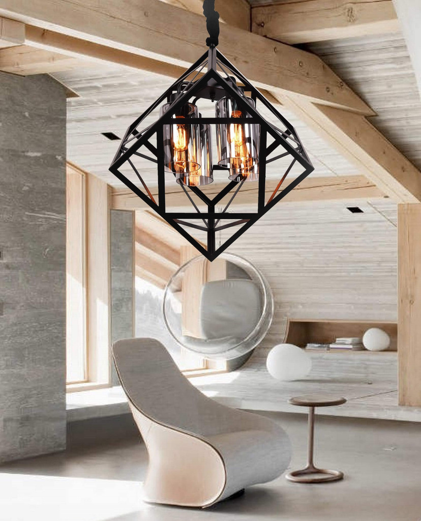 Kovová designová závěsná lampa BRUTTE, krychle, skleněné kouřové trubice - Lumina Deco obrázek 2