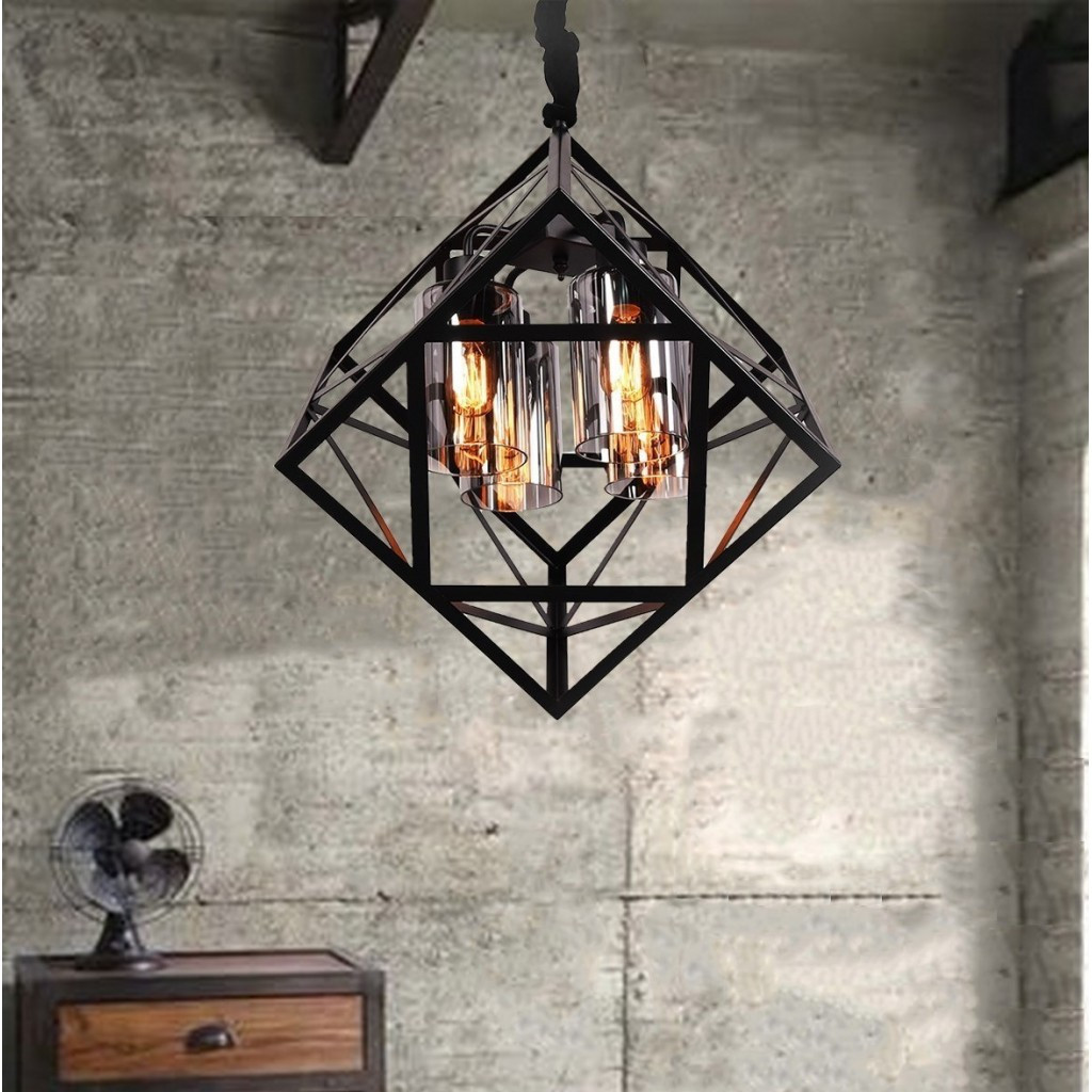 Kovová designová závěsná lampa BRUTTE, krychle, skleněné kouřové trubice - Lumina Deco obrázek 4