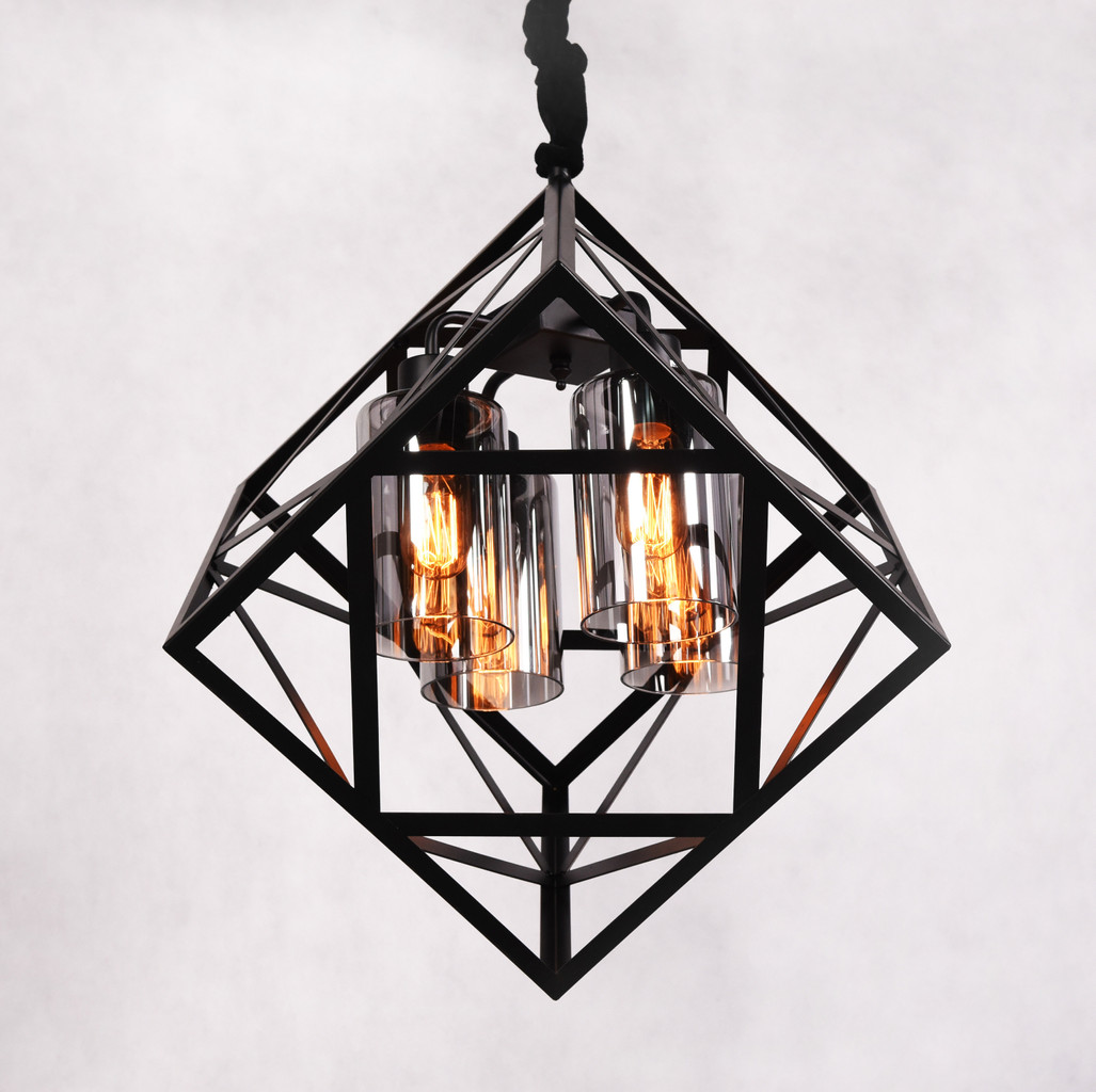 Kovová designová závěsná lampa BRUTTE, krychle, skleněné kouřové trubice - Lumina Deco obrázek 3