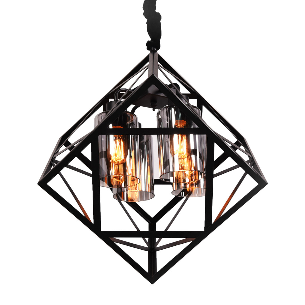 Kovová designová závěsná lampa BRUTTE, krychle, skleněné kouřové trubice - Lumina Deco obrázek 1