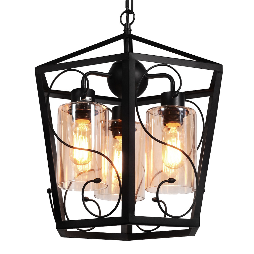 Moderní závěsná lampa SPARETTA na řetízku, černá, kovová, loft - Lumina Deco obrázek 1