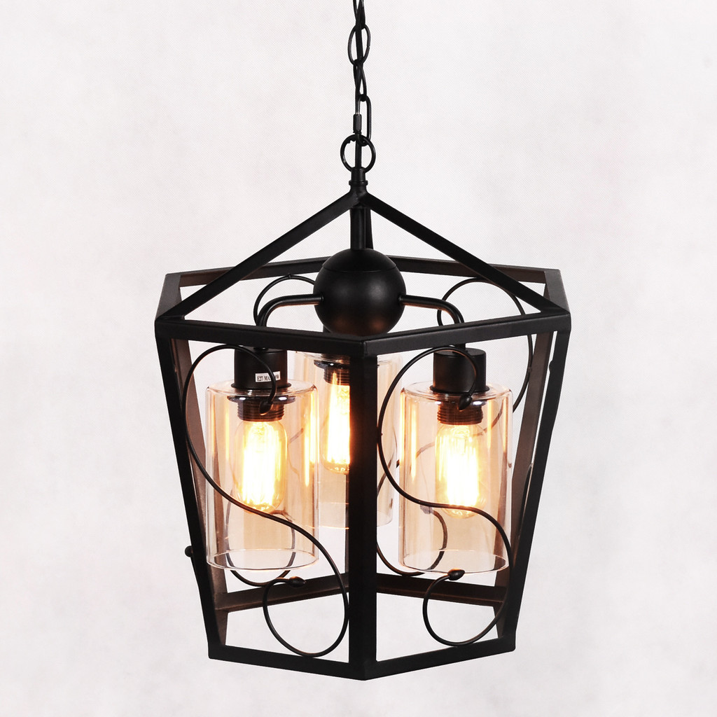 Moderní závěsná lampa SPARETTA na řetízku, černá, kovová, loft - Lumina Deco obrázek 3