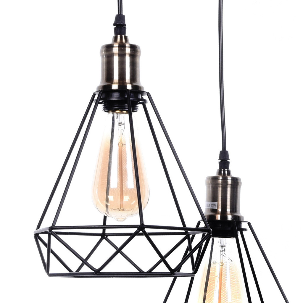Minimalistické závesné svietidlo, loftový čierny drôtený priemyselný luster COBI W3 - Lumina Deco obrázok 4